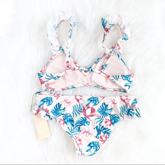 Cabana Del Sol | peach tropic floral ruffle bikini - Picture 3 of 4